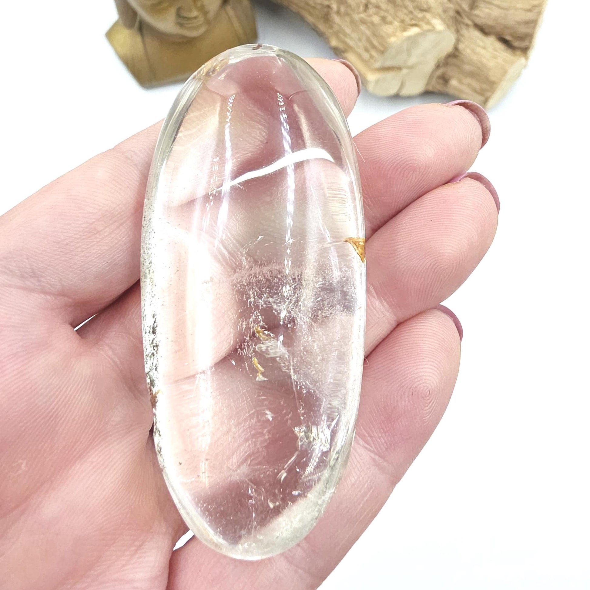 Clear Quartz Palm Stone with Lodolite & Hematoid Inclusions – Healing and Spiritual Growth Crystal, 80g