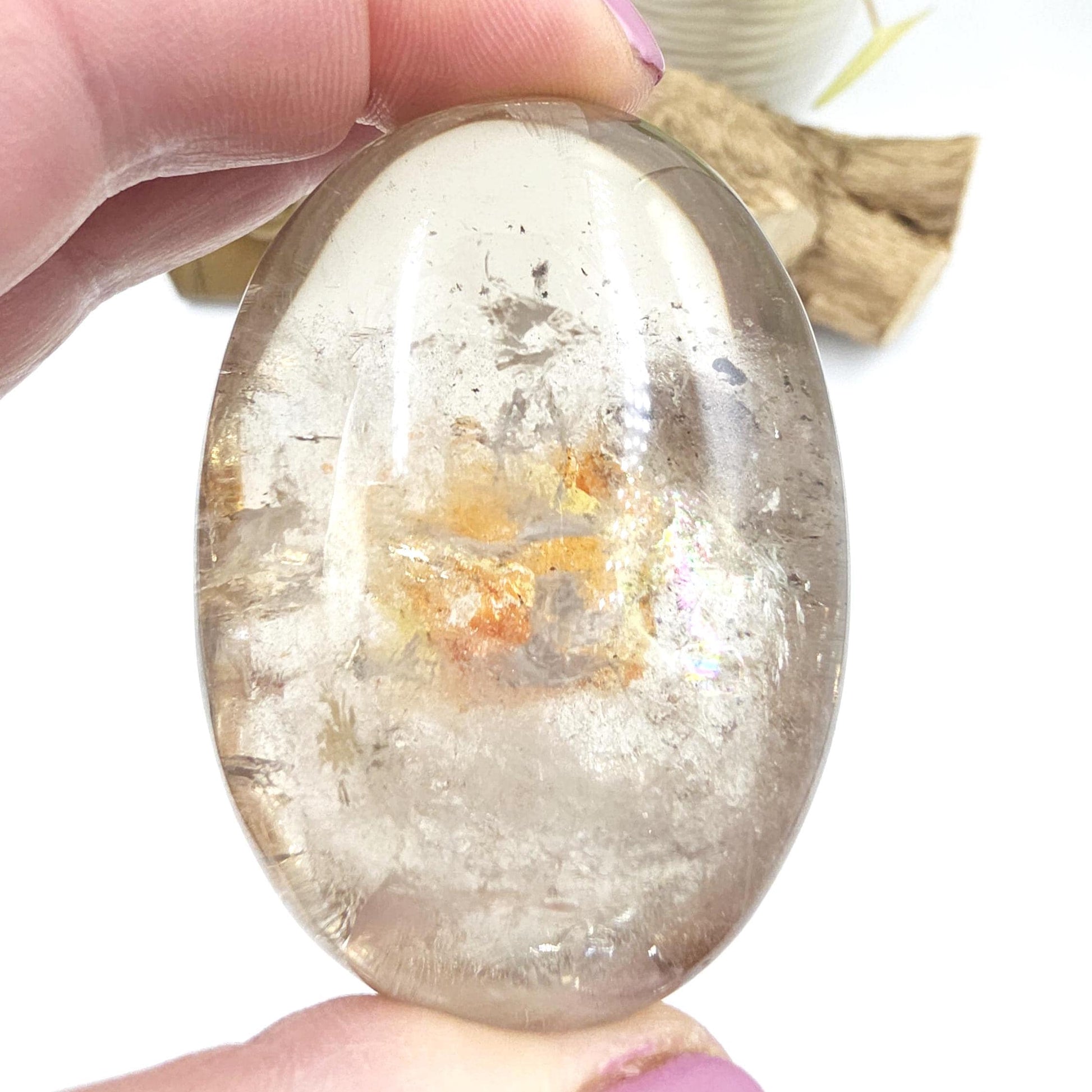 Rare High Grade Koi Quartz Palm Stone – Healing, Clarity & Golden Healer Energy Crystal, 130g