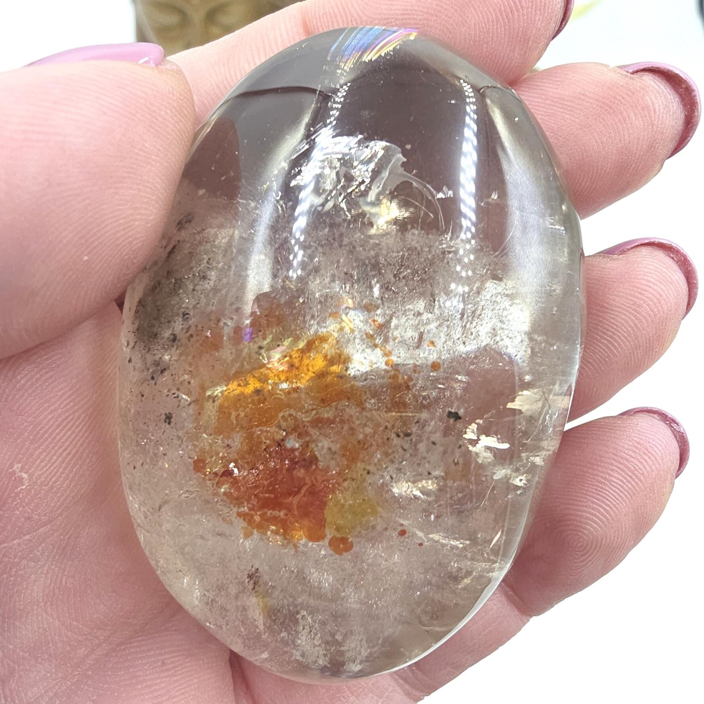 Rare High Grade Koi Quartz Palm Stone – Healing, Clarity & Golden Healer Energy Crystal, 130g