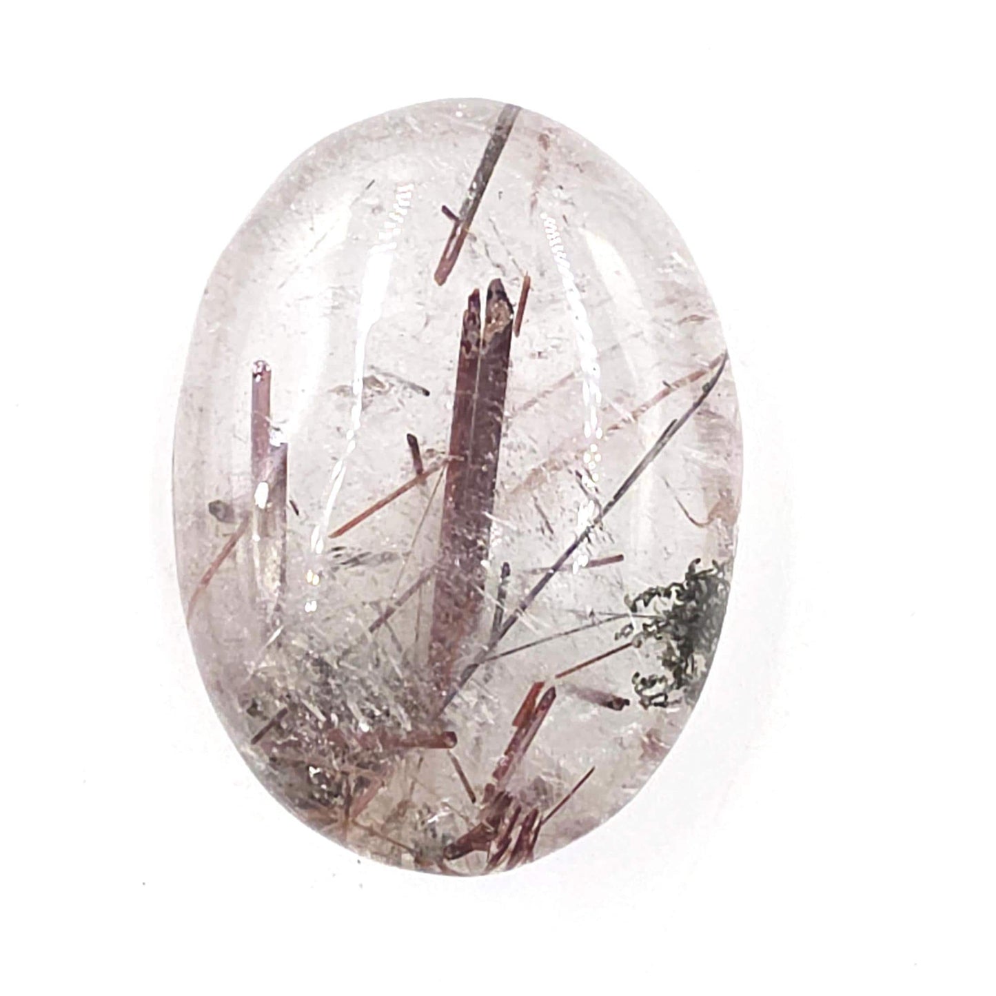 Clear Quartz Palm Stone with Red Rutile & Green Garden Inclusions – Manifestation, Protection and Energy Amplification Crystal, 50g