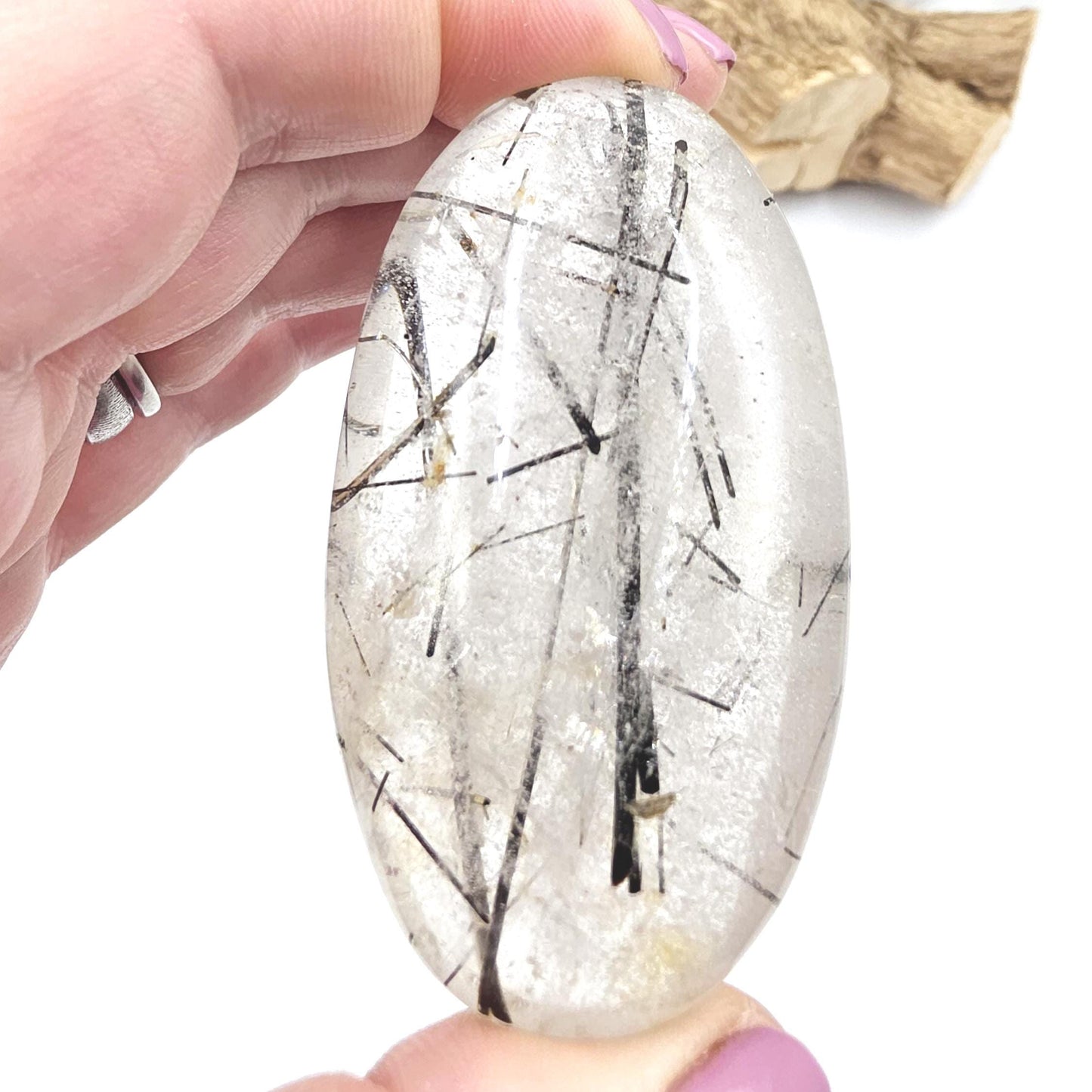 High Grade Black Rutile Quartz Palm Stone – Protection, Clarity & Energy Amplification Crystal, 100g