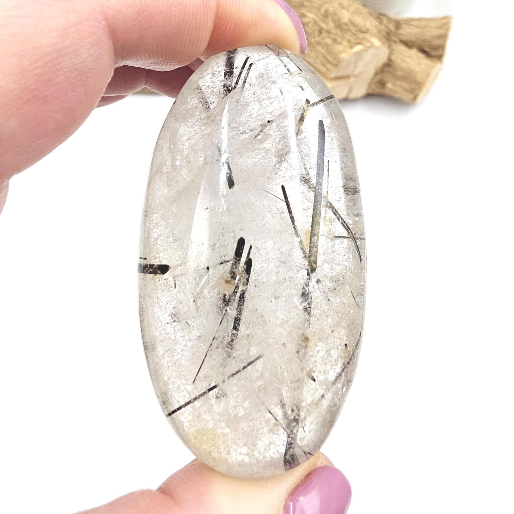 High Grade Black Rutile Quartz Palm Stone – Protection, Clarity & Energy Amplification Crystal, 100g