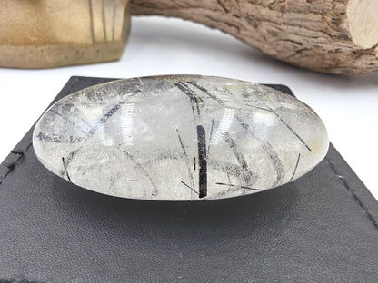 High Grade Black Rutile Quartz Palm Stone – Protection, Clarity & Energy Amplification Crystal, 100g