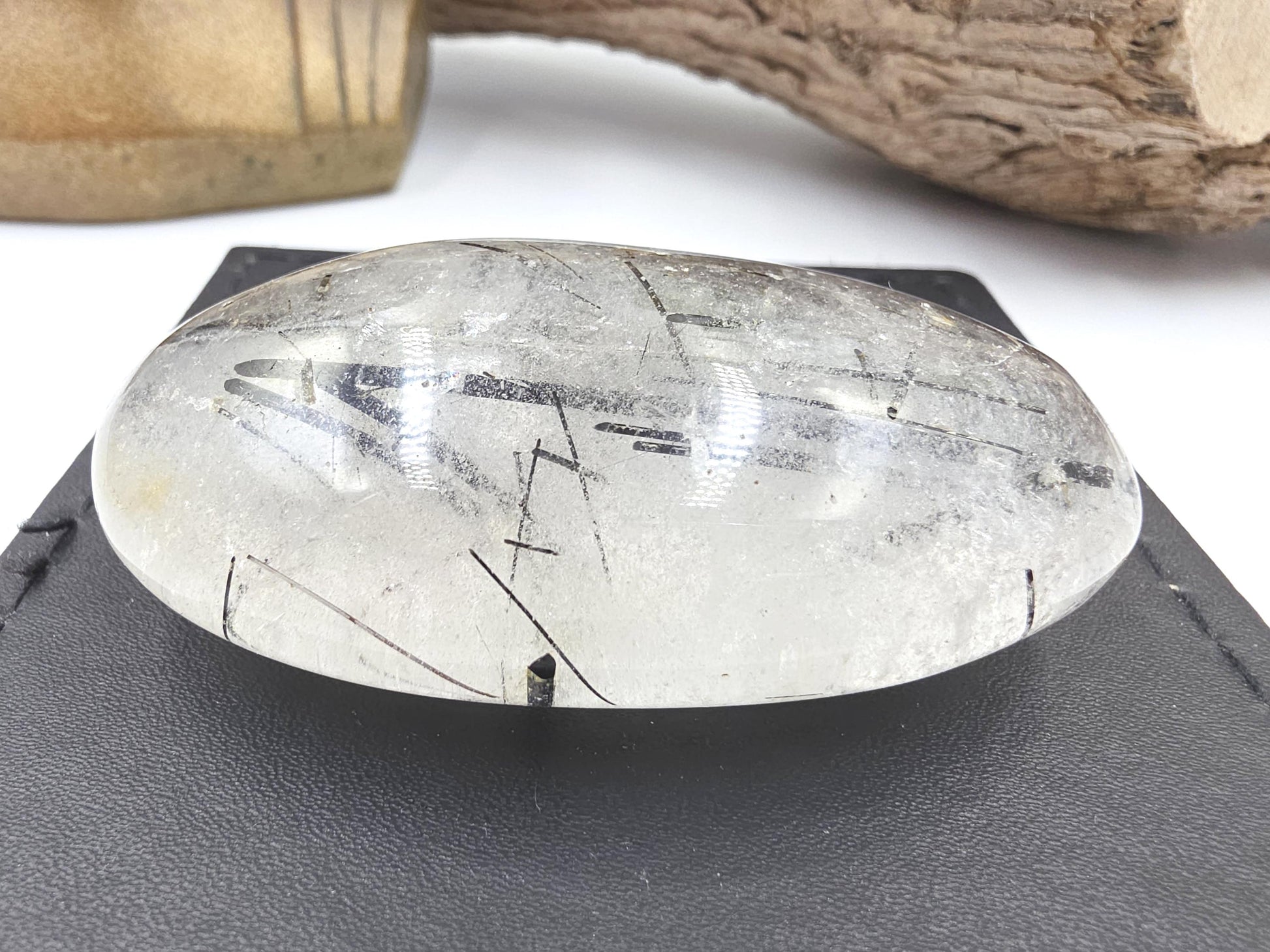 High Grade Black Rutile Quartz Palm Stone – Protection, Clarity & Energy Amplification Crystal, 100g