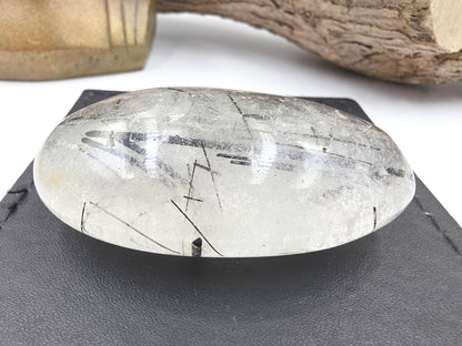 High Grade Black Rutile Quartz Palm Stone – Protection, Clarity & Energy Amplification Crystal, 100g