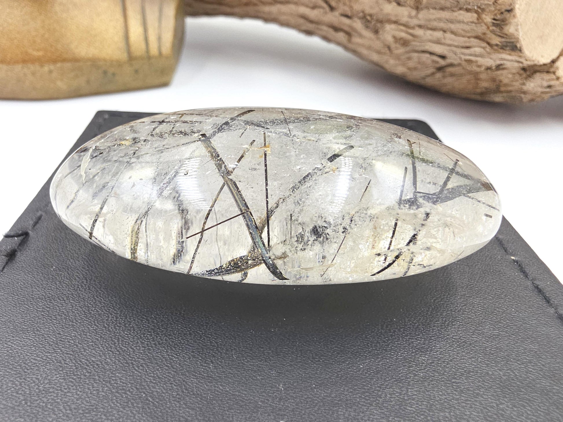 High Grade Black Rutile Quartz Palm Stone – Protection, Clarity & Energy Amplification Crystal, 100g