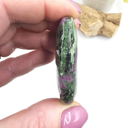Ruby in Zoisite Palm Stone - Heart Chakra & Vitality Healing Crystal - 45g