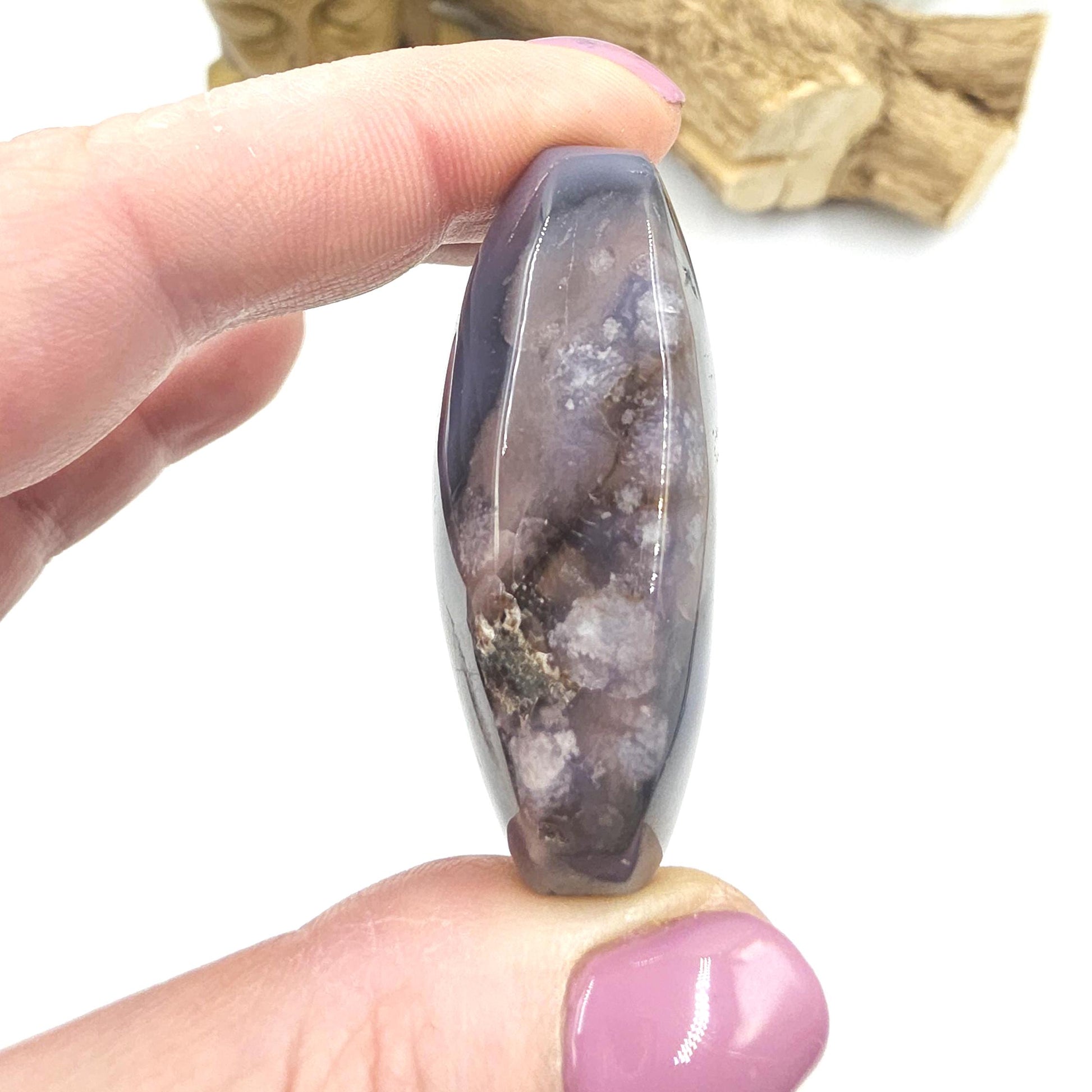 Unique Blue Flower Agate (Sakura) Palm Stone - Nurturing & Growth Crystal, 45g