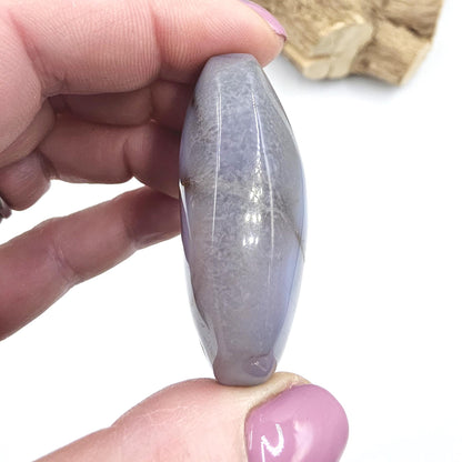 Unique Blue Flower Agate (Sakura) Palm Stone - Nurturing & Growth Crystal, 45g