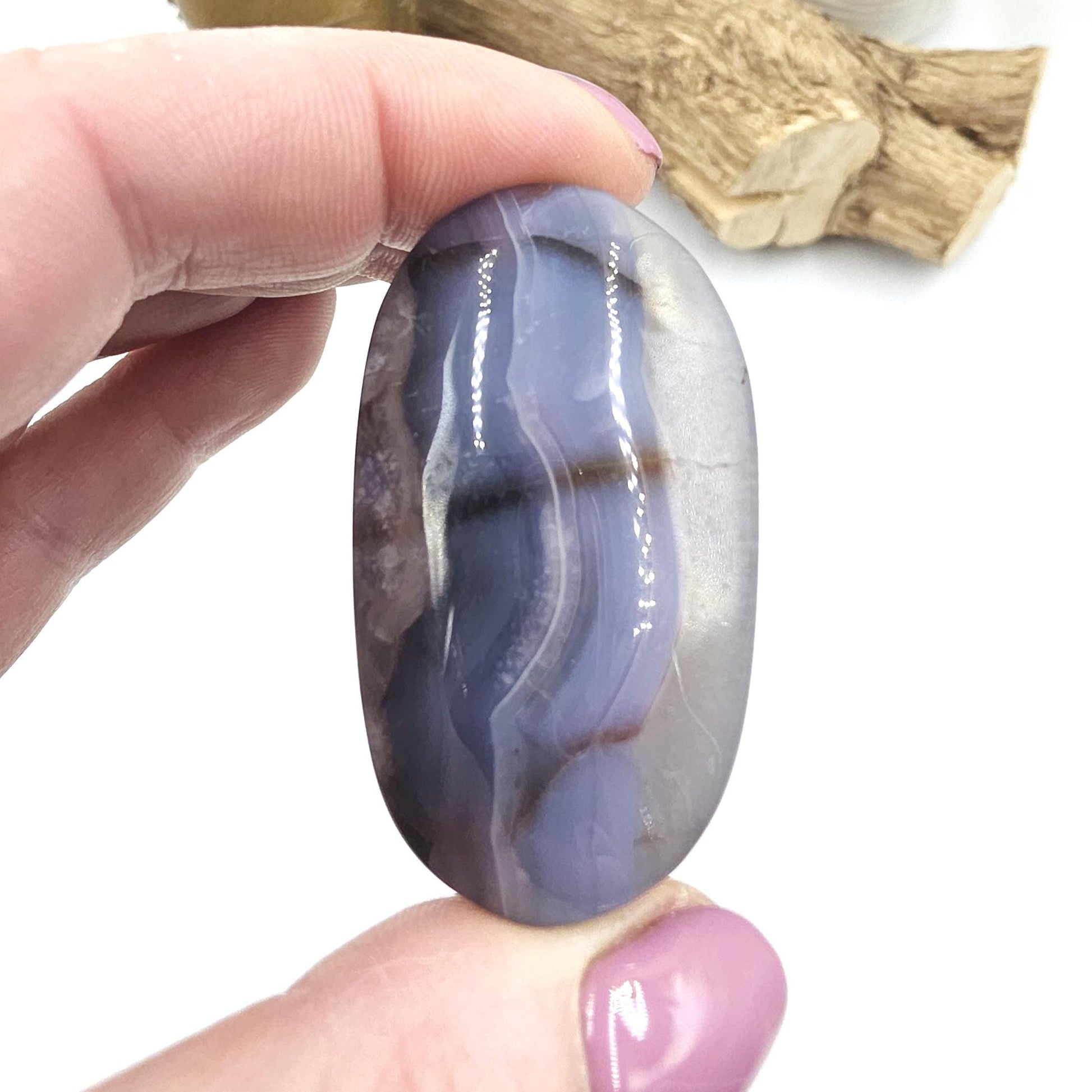 Unique Blue Flower Agate (Sakura) Palm Stone - Nurturing & Growth Crystal, 45g