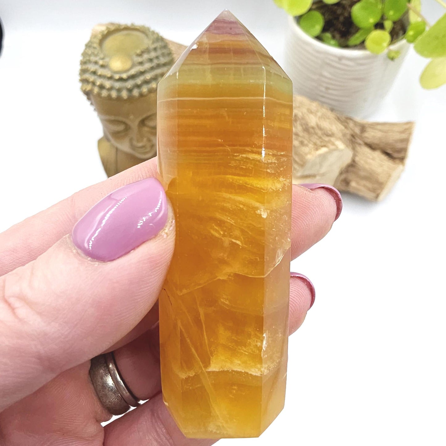 Yellow and Green Fluorite Tower (Jackfruit Fluorite) – Clarity, Positivity & Harmony Crystal Point, 7.5cm