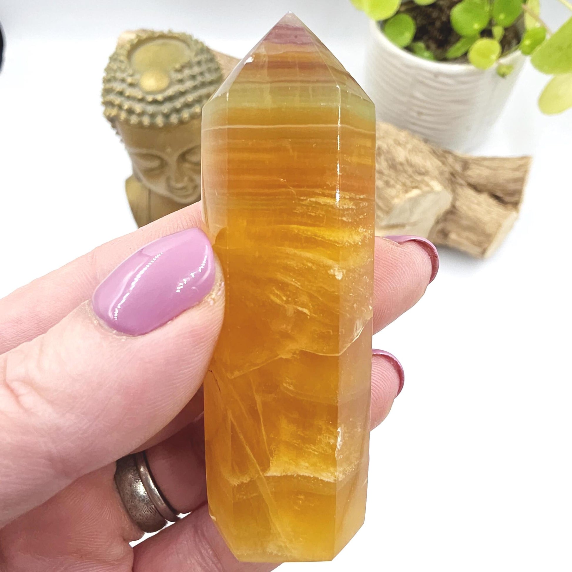 Yellow and Green Fluorite Tower (Jackfruit Fluorite) – Clarity, Positivity & Harmony Crystal Point, 7.5cm