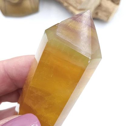 Yellow and Green Fluorite Tower (Jackfruit Fluorite) – Clarity, Positivity & Harmony Crystal Point, 7.5cm