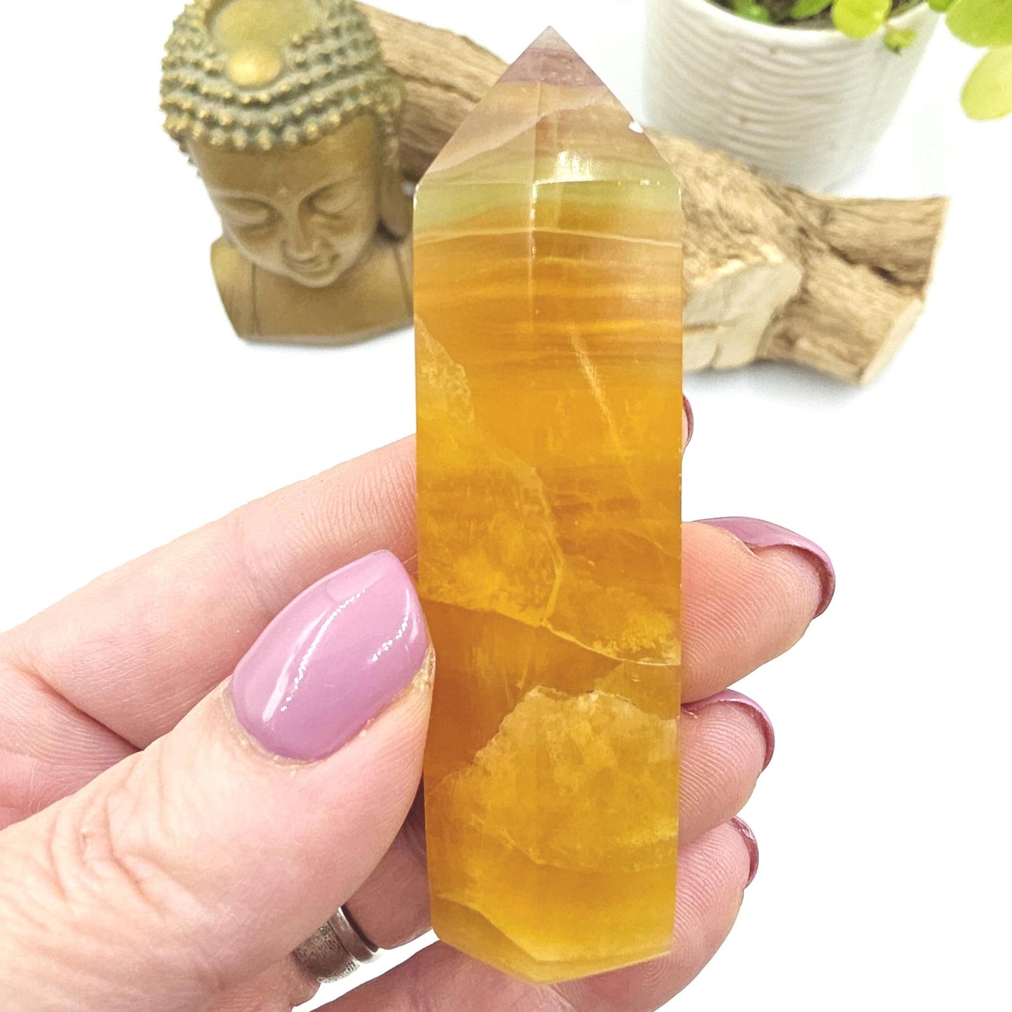 Yellow and Green Fluorite Tower (Jackfruit Fluorite) – Clarity, Positivity & Harmony Crystal Point, 7.5cm