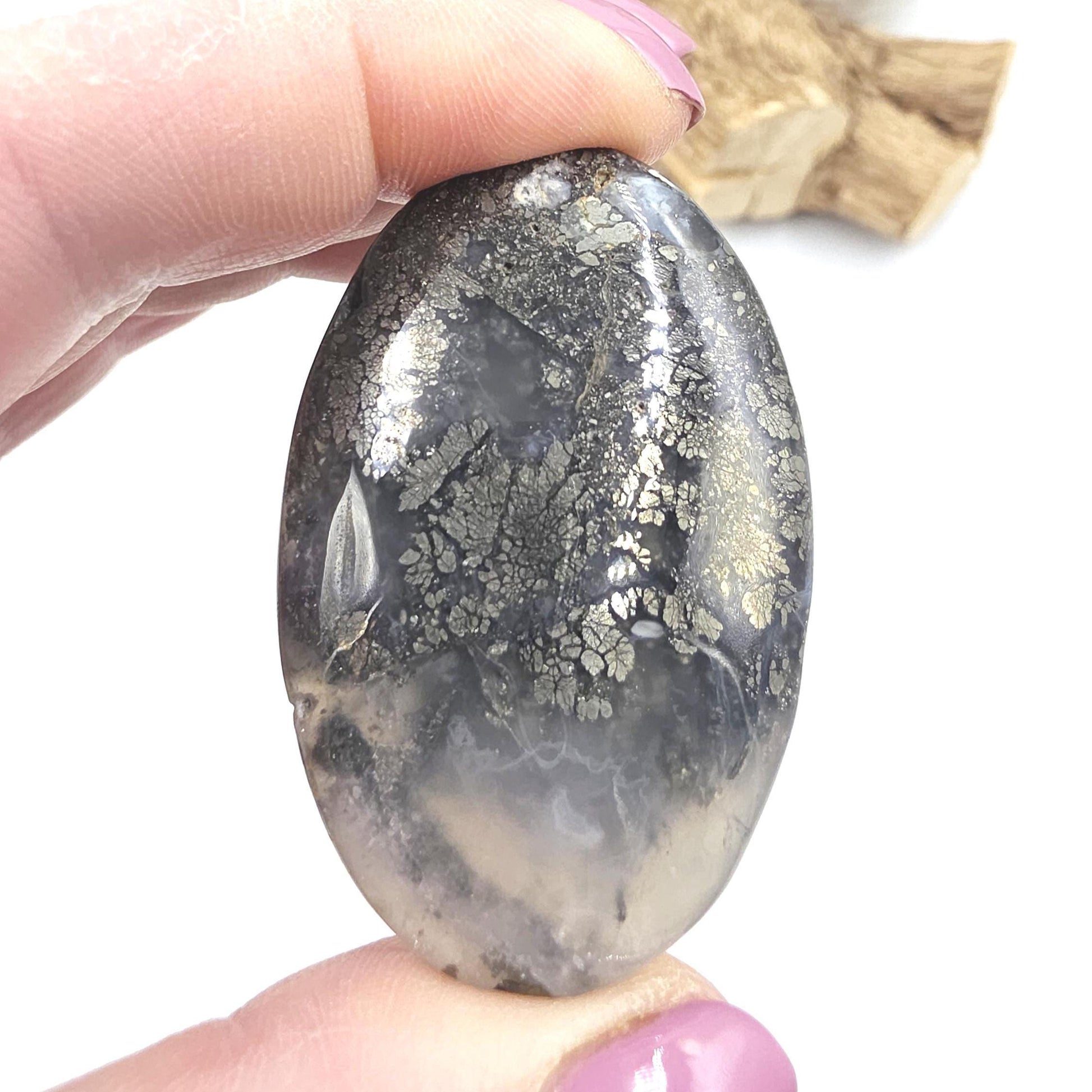 Pyrite & Agate Palm Stone – Protection, Confidence and Abundance Crystal, 40g