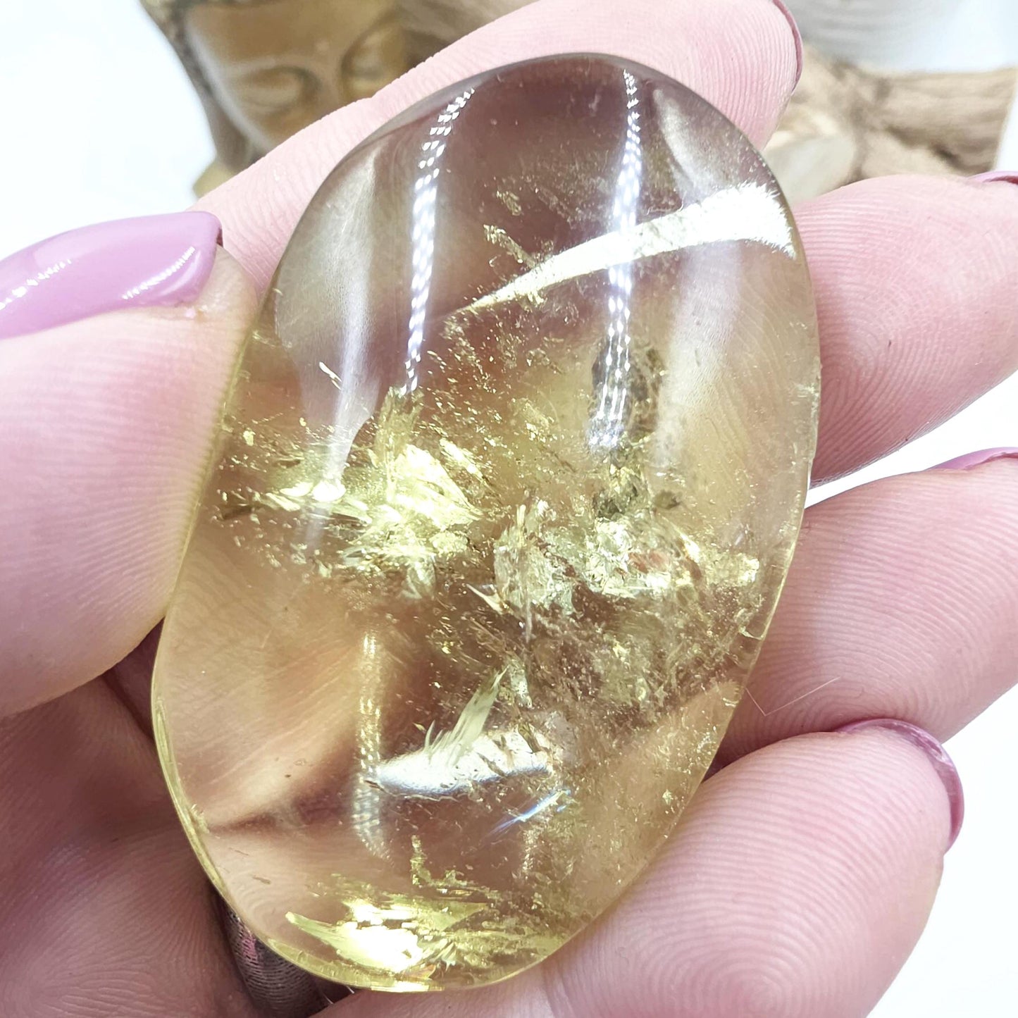 Sparkly Citrine Palm Stone with Rainbows – Abundance, Confidence & Solar Plexus Crystal, 55g