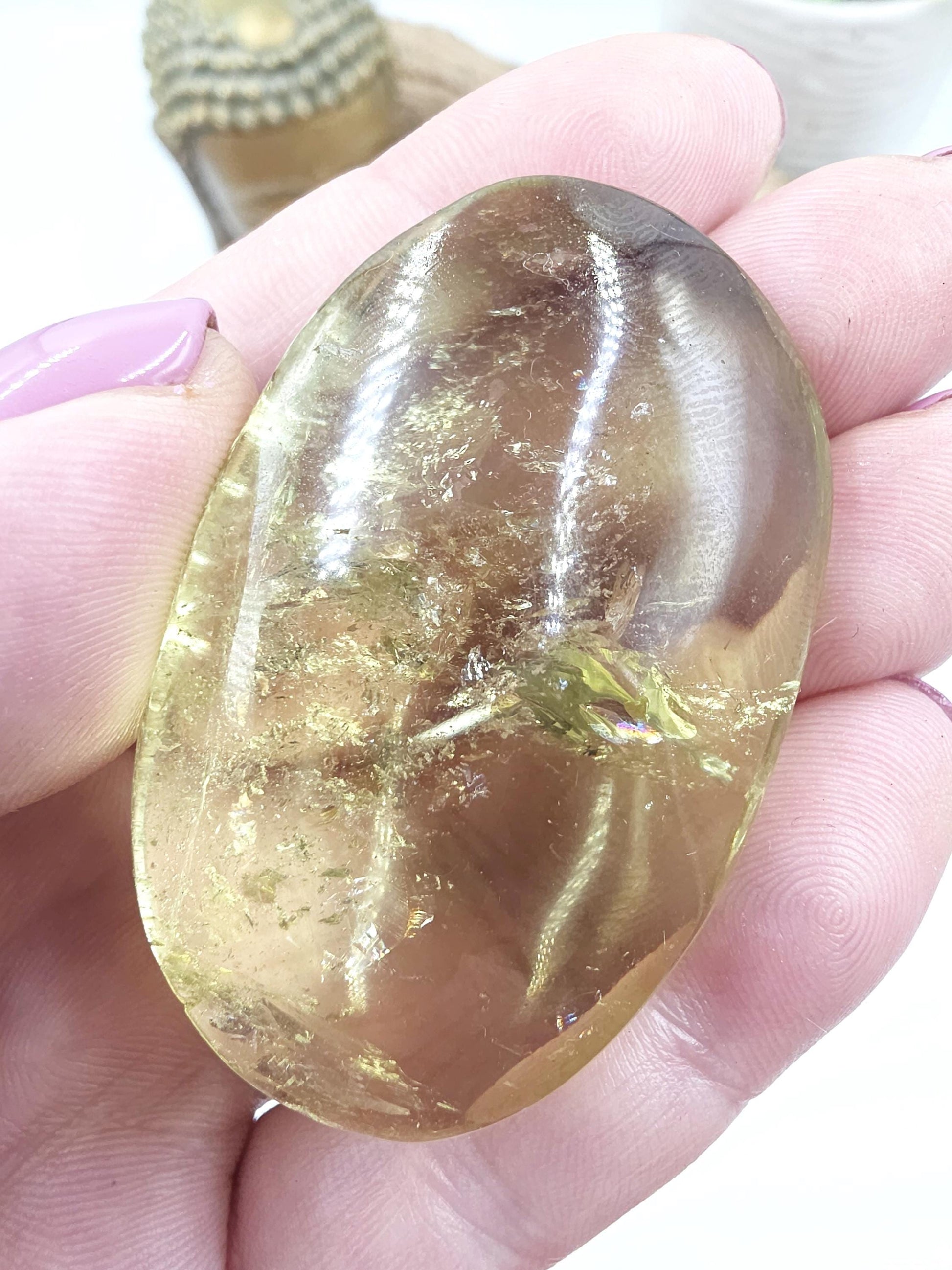 Sparkly Citrine Palm Stone with Rainbows – Abundance, Confidence & Solar Plexus Crystal, 55g