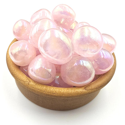 Aura Coated Rose Quartz Tumble Stones – Love, Positivity & Heart Chakra Crystal, 2cm