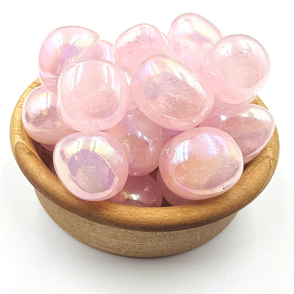 Aura Coated Rose Quartz Tumble Stones – Love, Positivity & Heart Chakra Crystal, 2cm