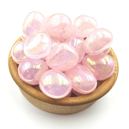 Aura Coated Rose Quartz Tumble Stones – Love, Positivity & Heart Chakra Crystal, 2cm