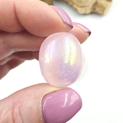Aura Coated Rose Quartz Tumble Stones – Love, Positivity & Heart Chakra Crystal, 2cm