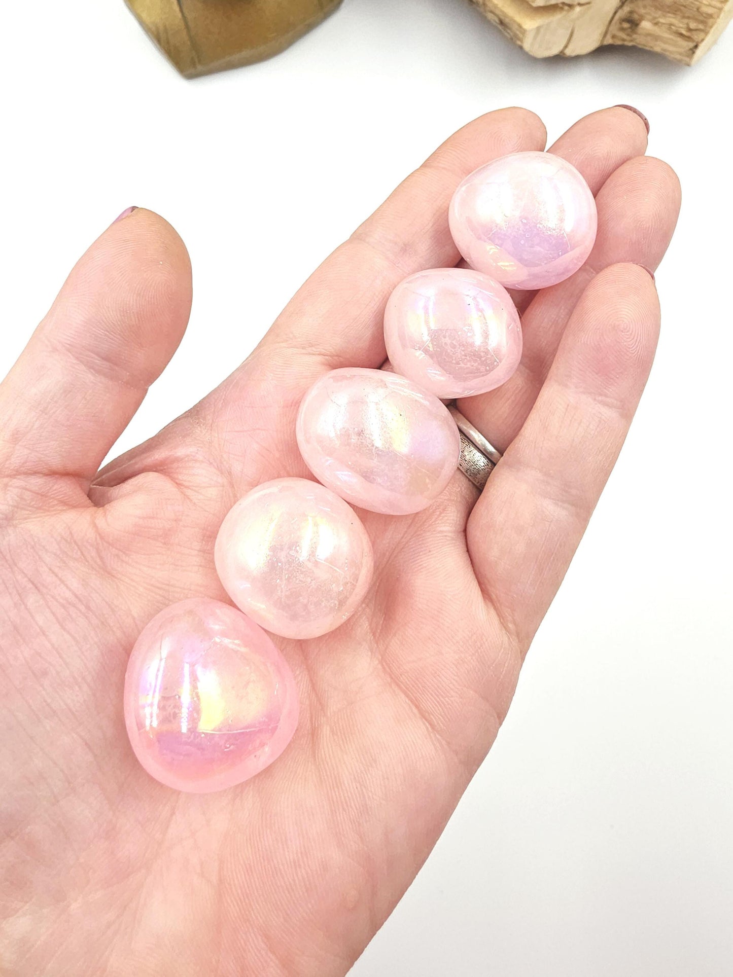 Aura Coated Rose Quartz Tumble Stones – Love, Positivity & Heart Chakra Crystal, 2cm