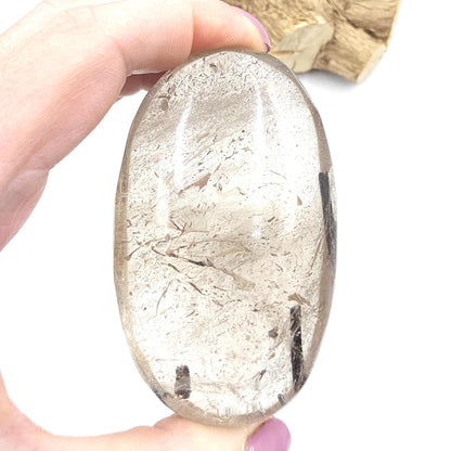 Large High Grade Sparkly Black Rutile Quartz Palm Stone – Protection, Clarity & Energy Amplification Crystal, 185g