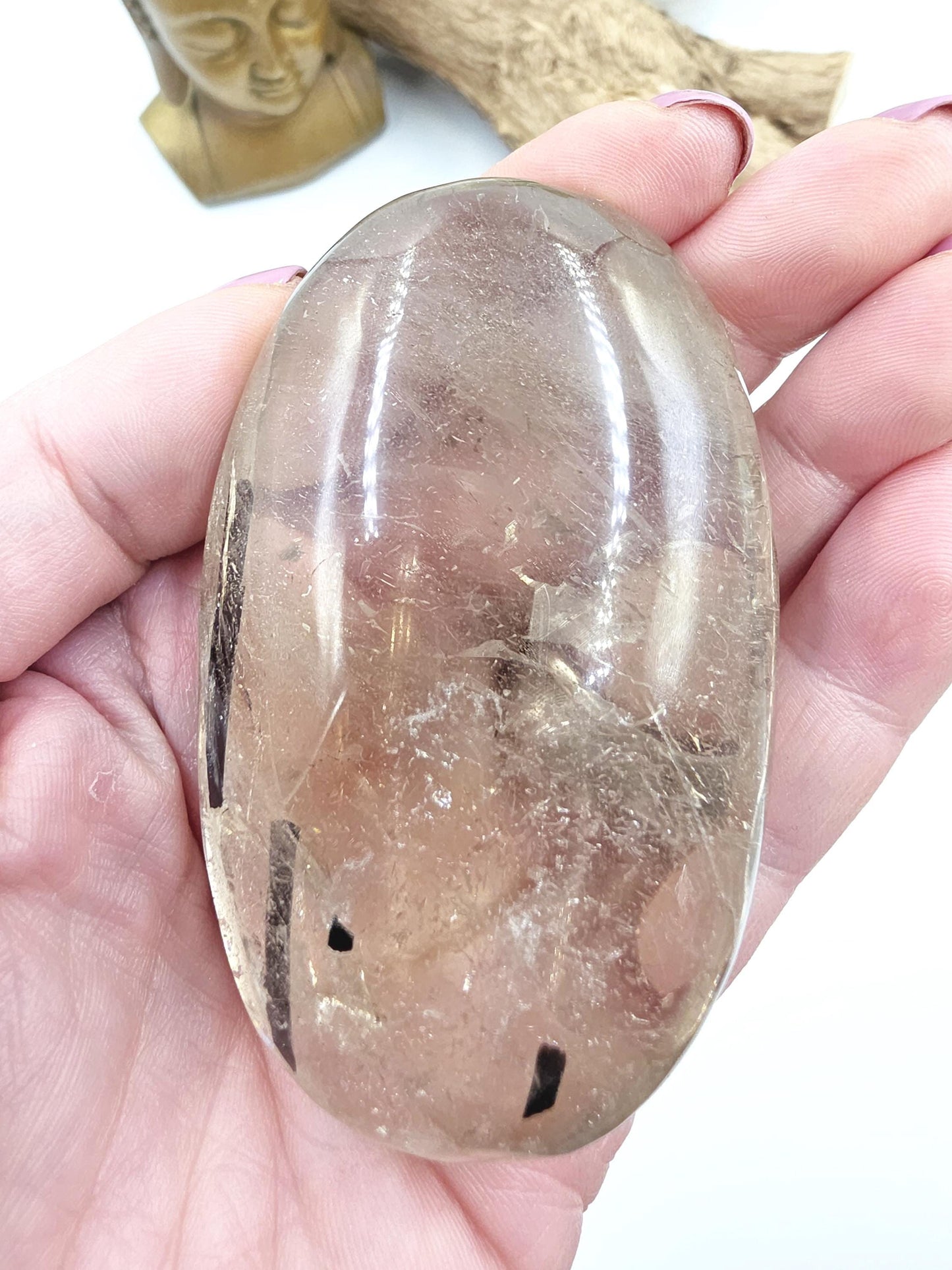 Large High Grade Sparkly Black Rutile Quartz Palm Stone – Protection, Clarity & Energy Amplification Crystal, 185g