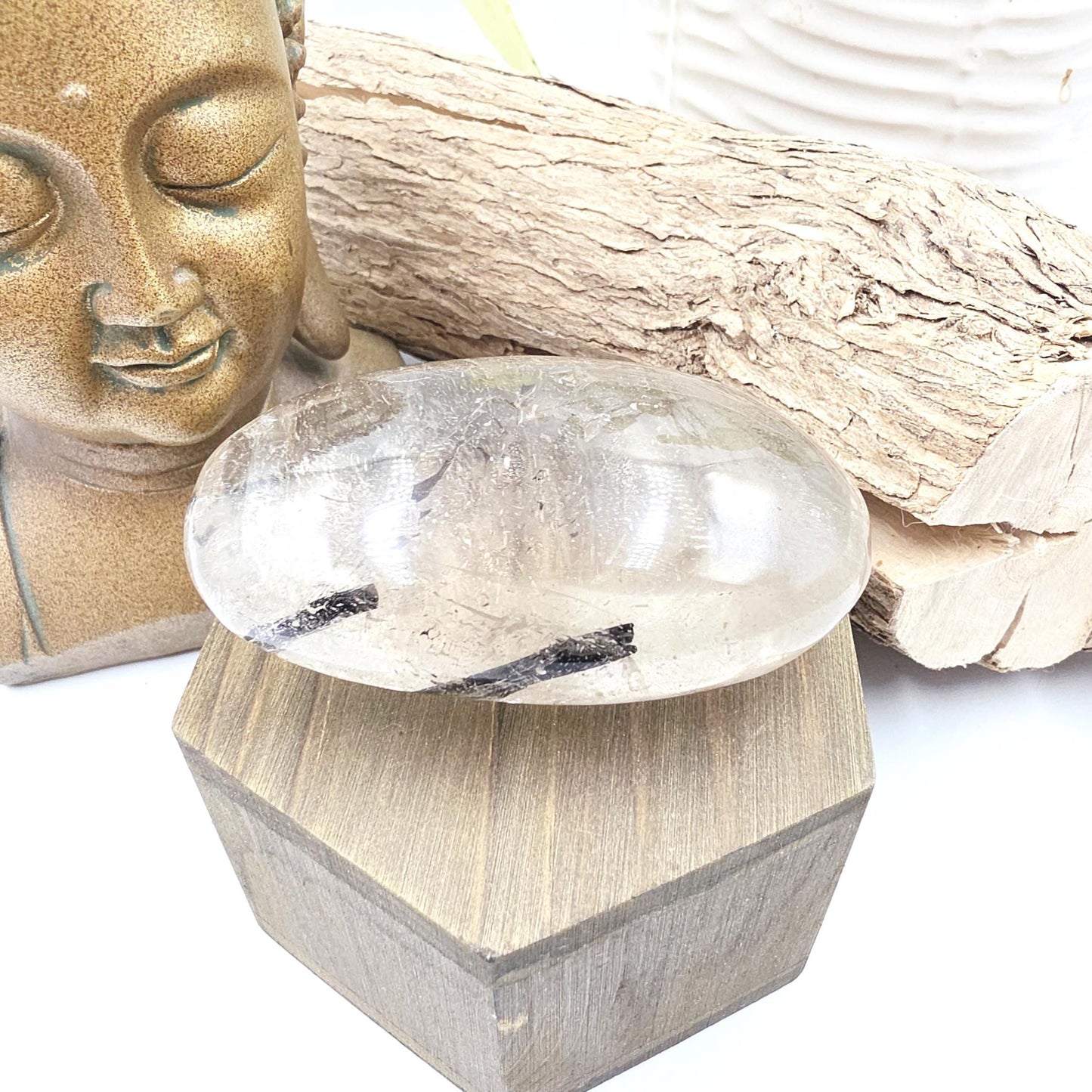 Large High Grade Sparkly Black Rutile Quartz Palm Stone – Protection, Clarity & Energy Amplification Crystal, 185g