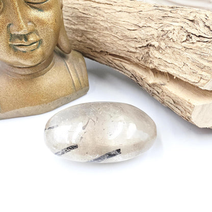 Large High Grade Sparkly Black Rutile Quartz Palm Stone – Protection, Clarity & Energy Amplification Crystal, 185g