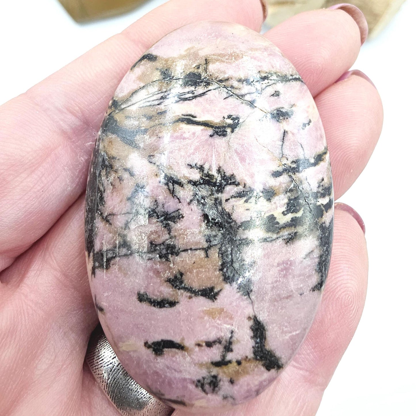 Rhodonite Palm Stone – Emotional Healing, Compassion & Grounded Heart Support Crystal, 65g