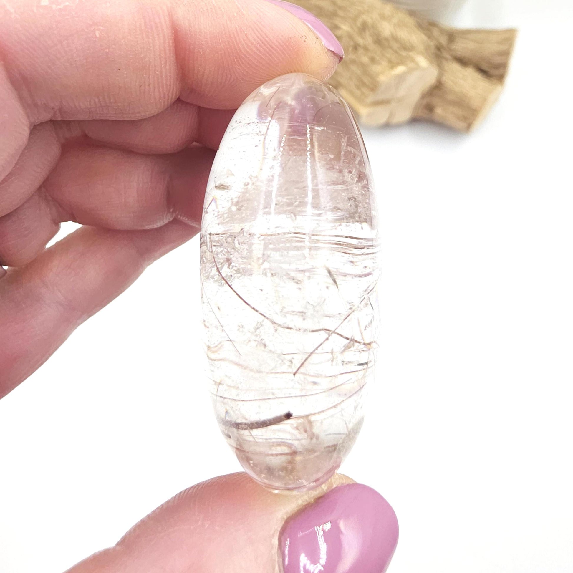 High Grade Clear Quartz Palm Stone with Red Rutile – Clarity, Confidence & Energy Amplification Crystal, 70g