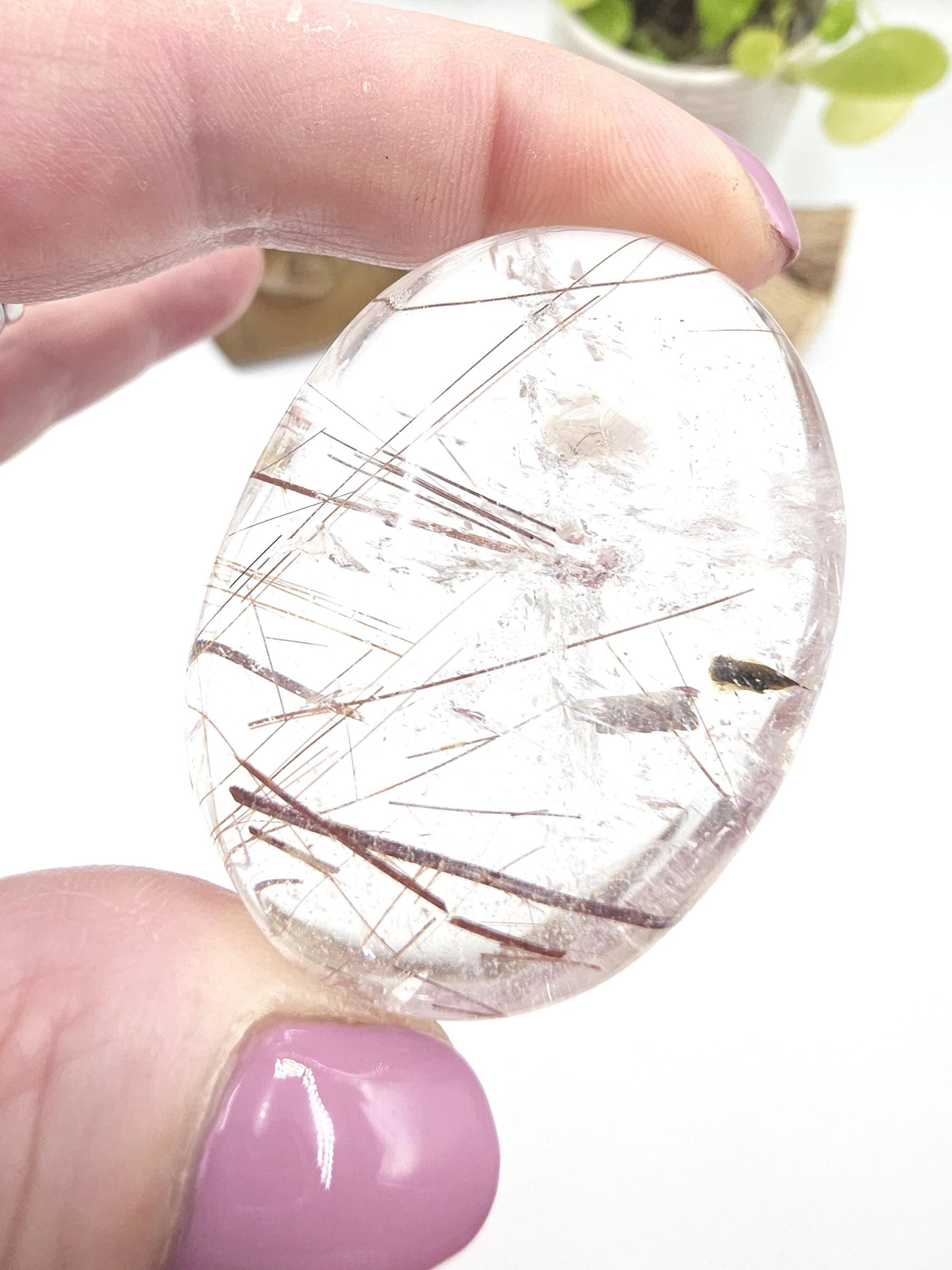 High Grade Clear Quartz Palm Stone with Red Rutile – Clarity, Confidence & Energy Amplification Crystal, 70g