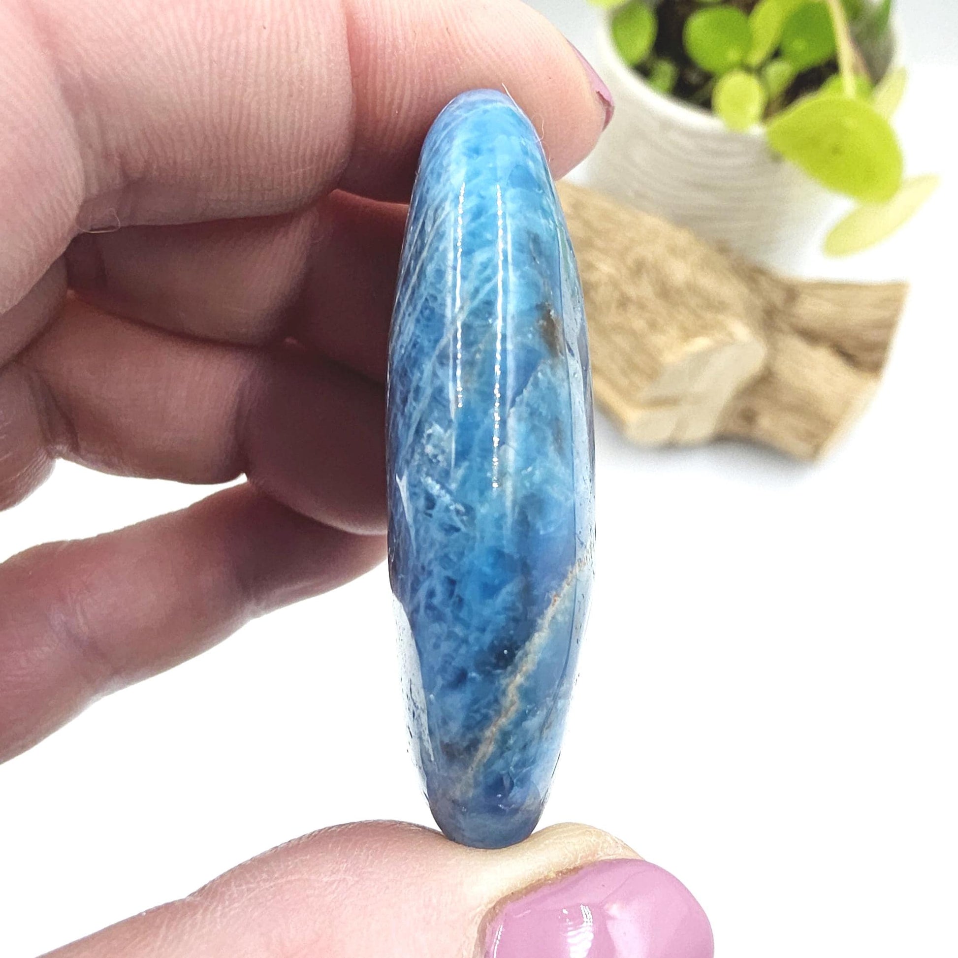 Blue Apatite Palm Stone - Motivation & Focus Healing Crystal - 45g