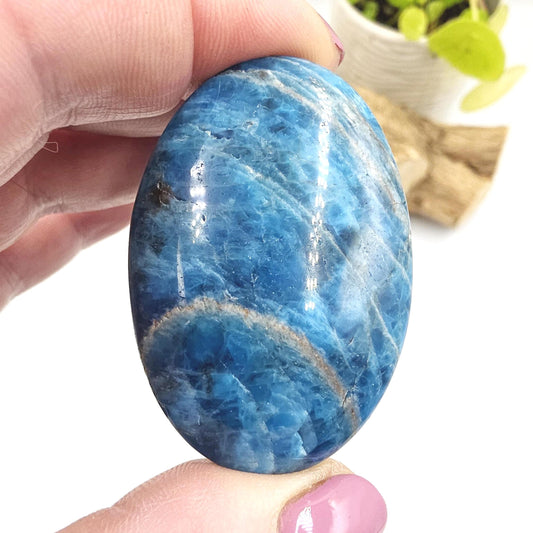 Blue Apatite Palm Stone - Motivation & Focus Healing Crystal - 45g