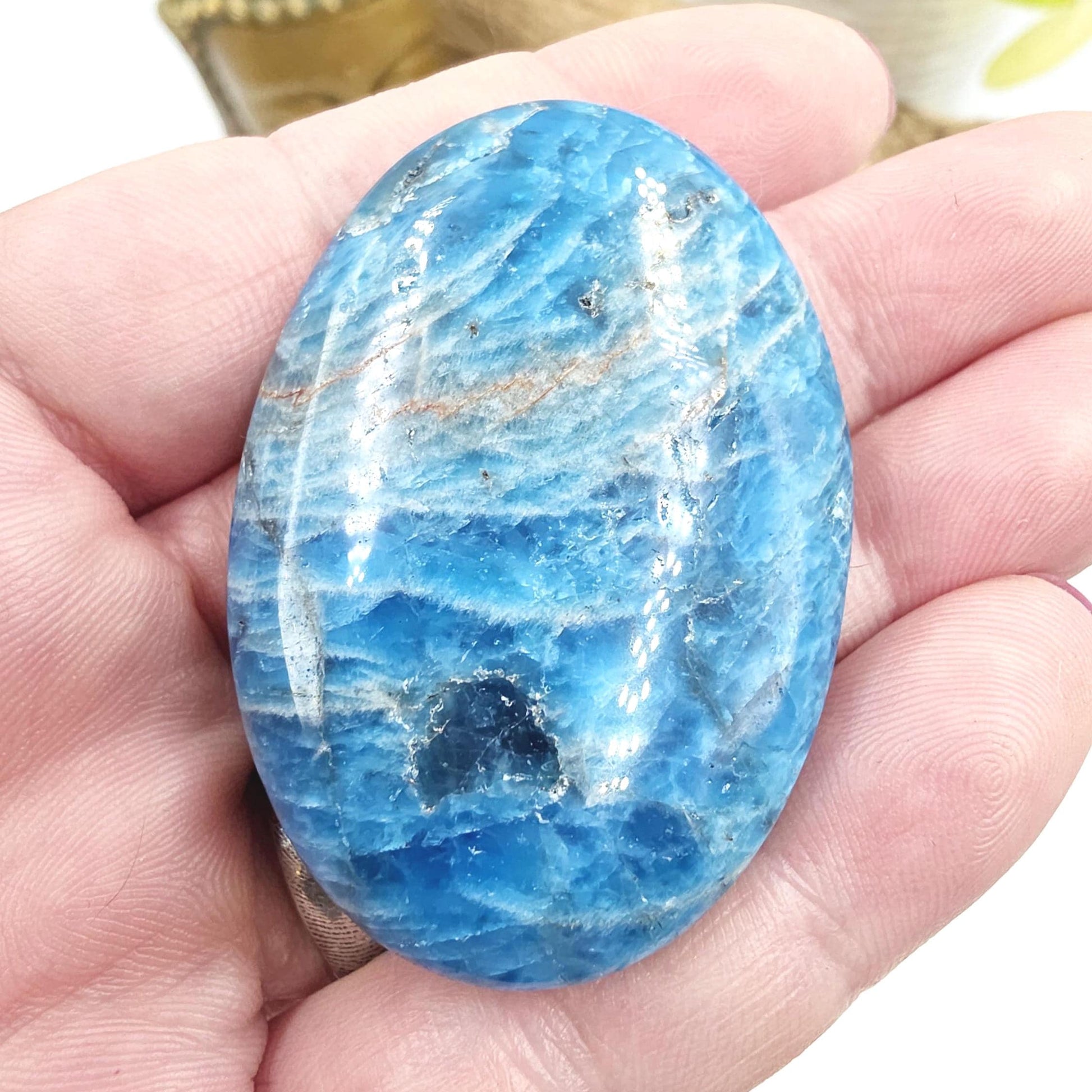 Blue Apatite Palm Stone - Motivation & Focus Healing Crystal - 45g
