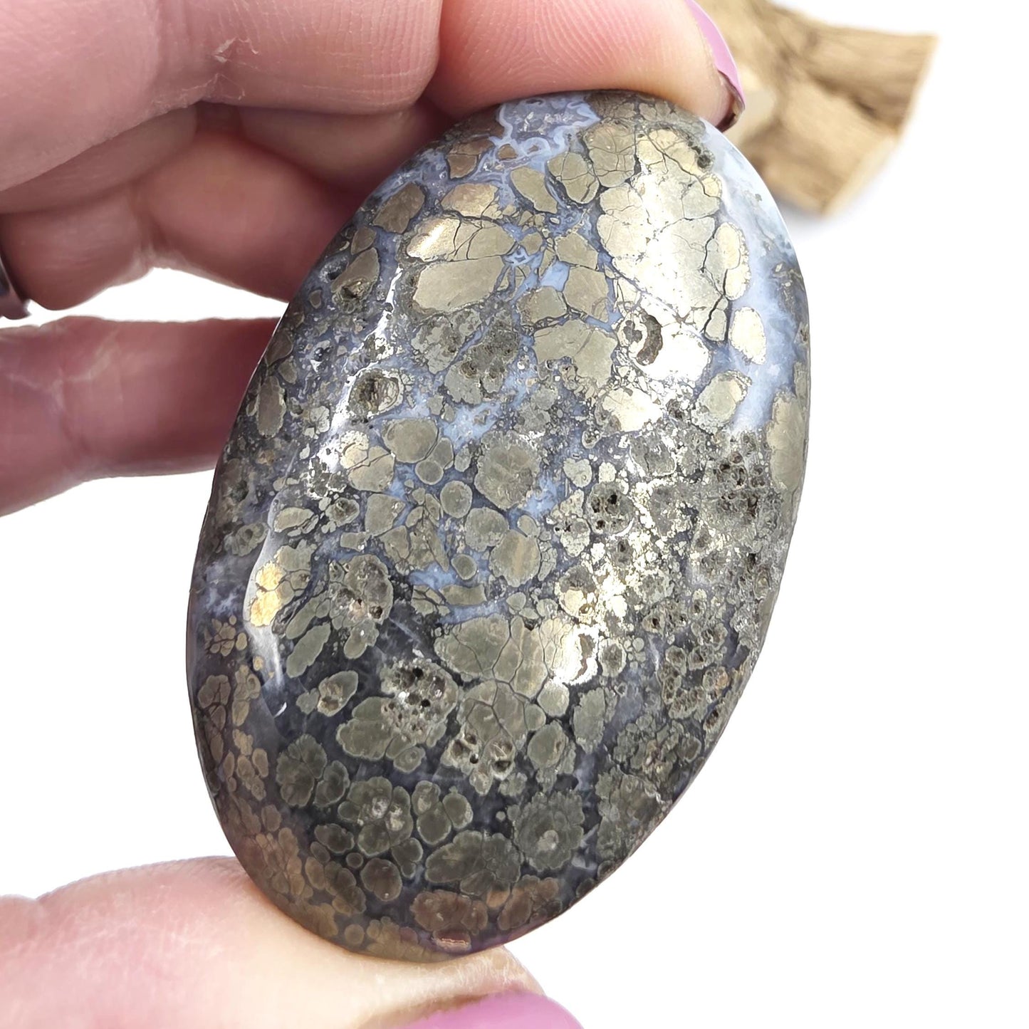 Pyrite & Agate Palm Stone – Protection, Confidence and Abundance Crystal, 55g