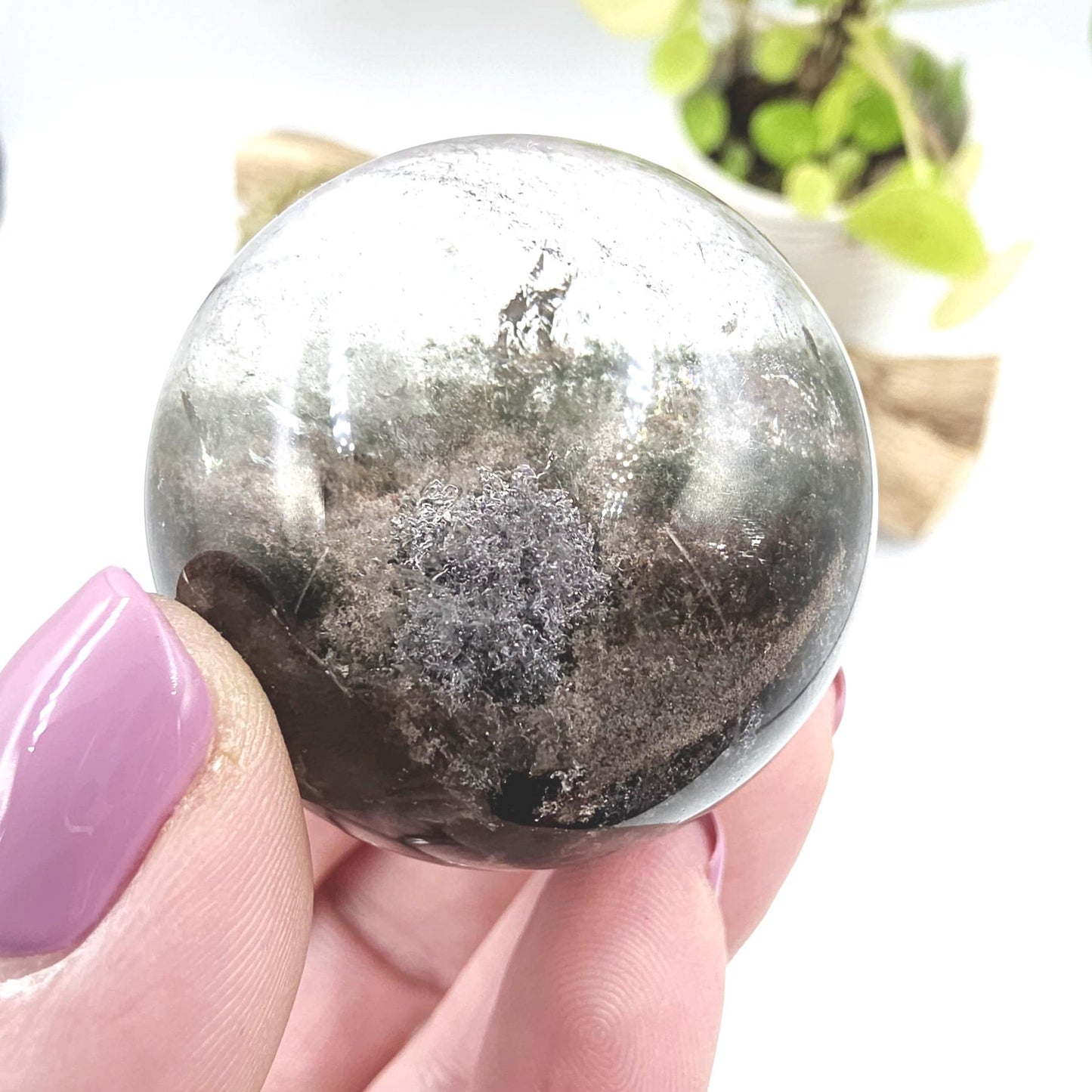 High Grade Garden Quartz (Lodolite) Sphere with rainbow– Manifestation and Earth Wisdom Crystal, 44mm