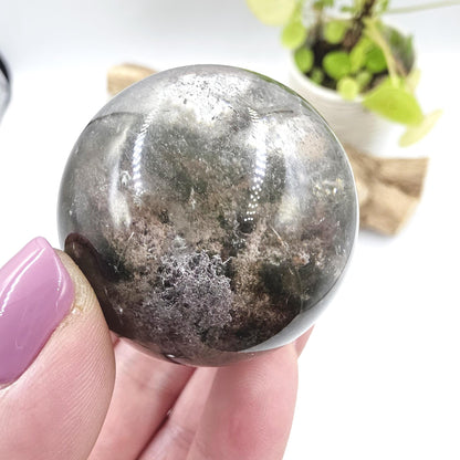 High Grade Garden Quartz (Lodolite) Sphere with rainbow– Manifestation and Earth Wisdom Crystal, 44mm
