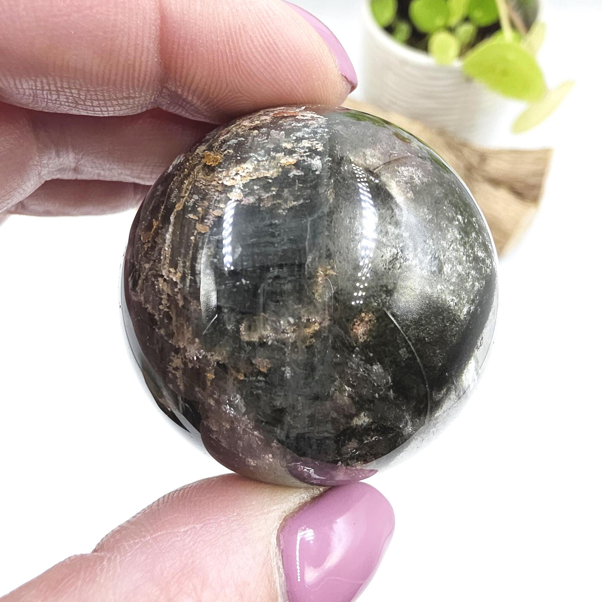 High Grade Garden Quartz (Lodolite) Sphere with rainbow– Manifestation and Earth Wisdom Crystal, 44mm