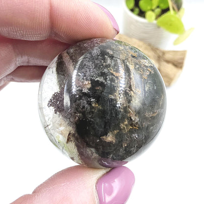 High Grade Garden Quartz (Lodolite) Sphere with rainbow– Manifestation and Earth Wisdom Crystal, 44mm