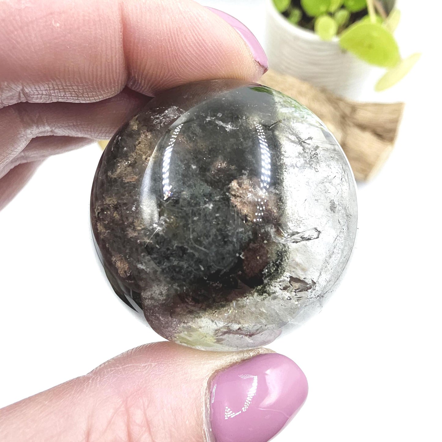 High Grade Garden Quartz (Lodolite) Sphere with rainbow– Manifestation and Earth Wisdom Crystal, 44mm