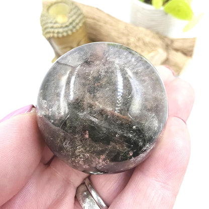 High Grade Garden Quartz (Lodolite) Sphere with rainbow– Manifestation and Earth Wisdom Crystal, 44mm