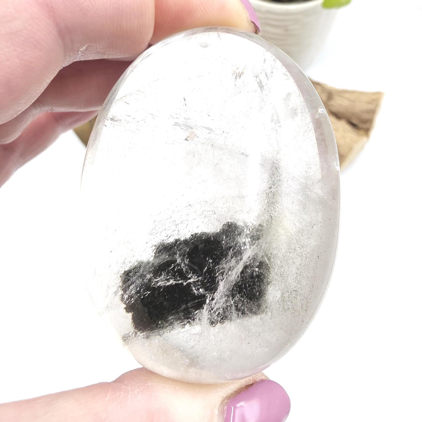 Large Green Garden Quartz (Lodolite) Palm Stone – Manifestation, Clarity & Inner Journey Healing Crystal, 155g