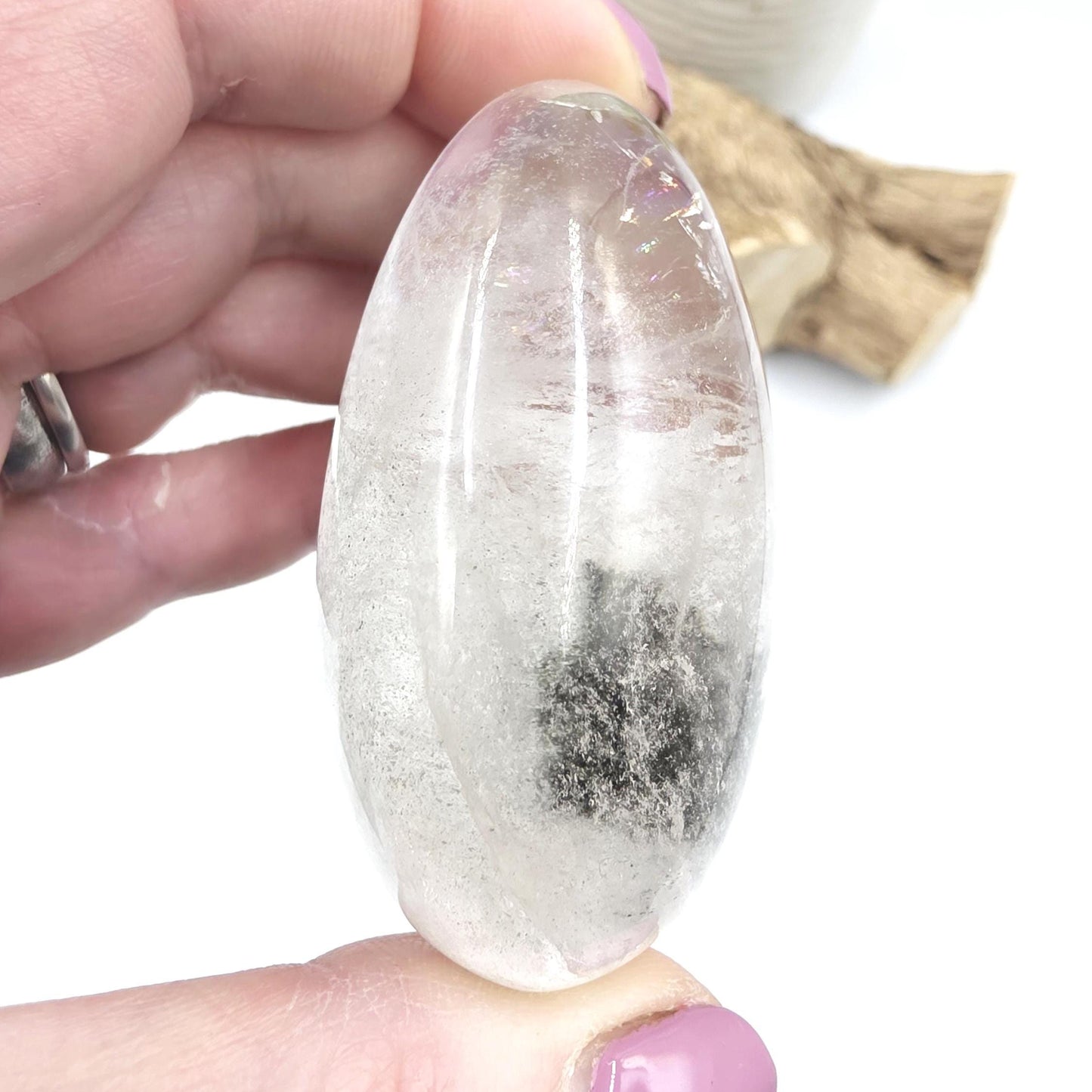 Large Green Garden Quartz (Lodolite) Palm Stone – Manifestation, Clarity & Inner Journey Healing Crystal, 155g