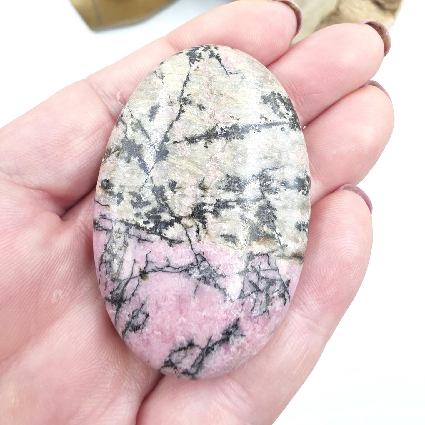 Rhodonite Palm Stone – Emotional Healing, Compassion & Grounded Heart Support Crystal, 60g