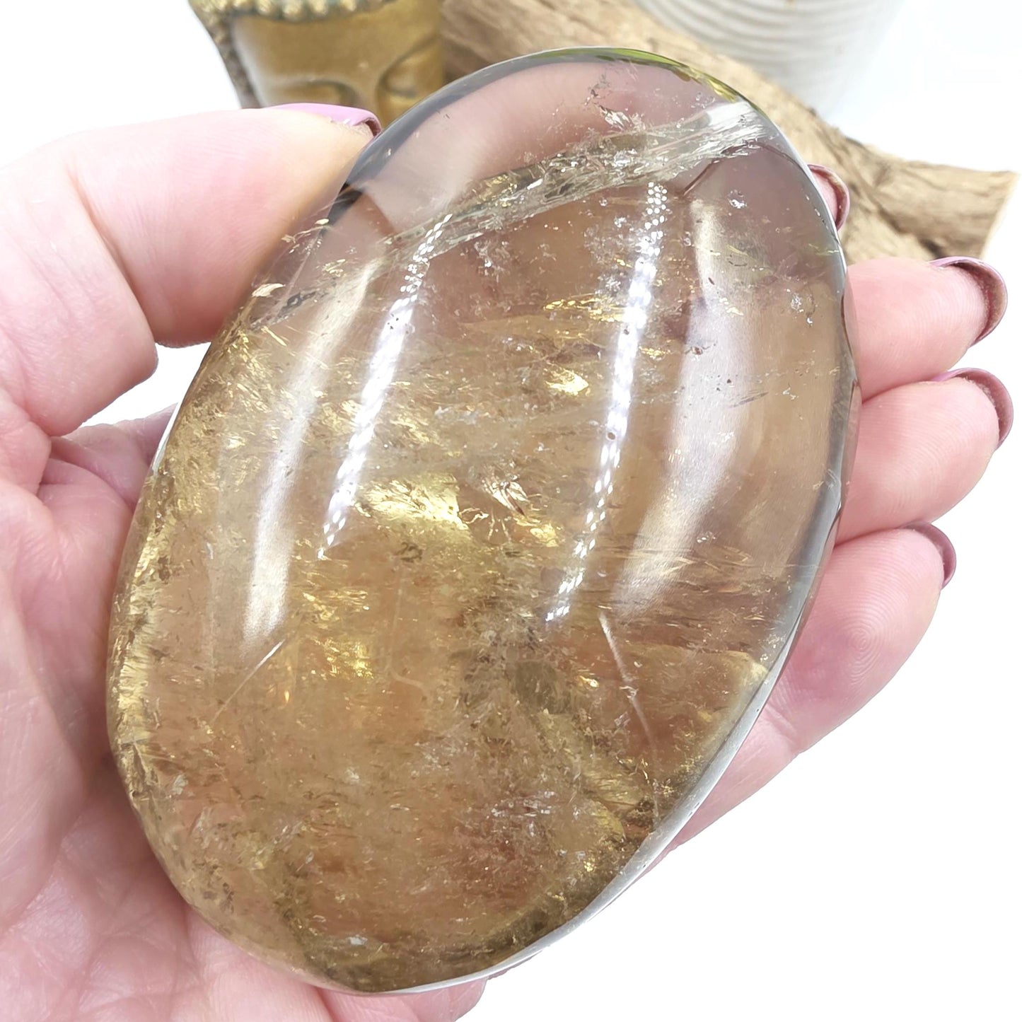 Huge Smoky Citrine Palm Stone with Rainbows – Abundance, Confidence & Solar Plexus Energy Crystal, 350g