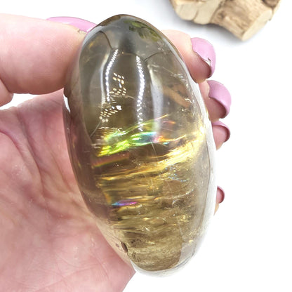 Huge Smoky Citrine Palm Stone with Rainbows – Abundance, Confidence & Solar Plexus Energy Crystal, 350g