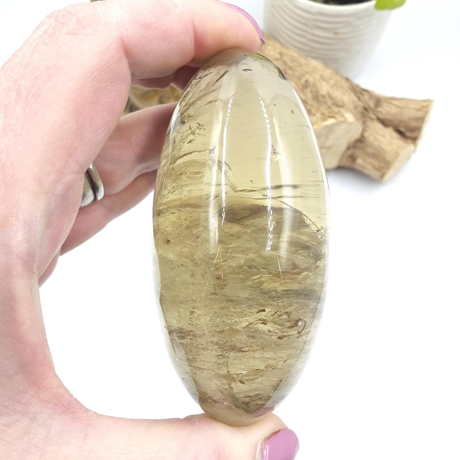 Huge Smoky Citrine Palm Stone with Rainbows – Abundance, Confidence & Solar Plexus Energy Crystal, 350g