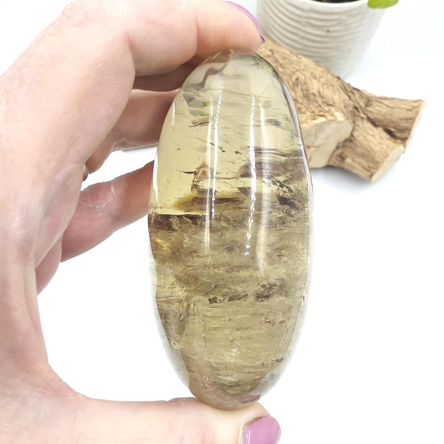 Huge Smoky Citrine Palm Stone with Rainbows – Abundance, Confidence & Solar Plexus Energy Crystal, 350g